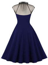 Load image into Gallery viewer, Purple Stand Ruffles Collar Semi-Sheer Sleeveless 1950S Vintage Dress