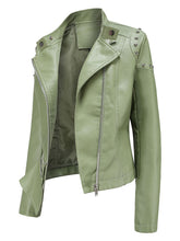 Load image into Gallery viewer, Rivet Long Sleeve PU Leather Motorcycle Jacket With Irregular Hem