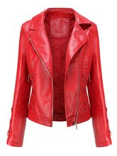 Load image into Gallery viewer, Black Weave Long Sleeve PU Leather Motorcycle Jacket