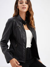 Load image into Gallery viewer, Pink Long Sleeve PU Leather Motorcycle Jacket For Women