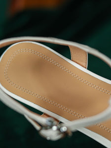 Women's Flats Sandals Round Toe Hollow Belt Leather Vintage Shoes