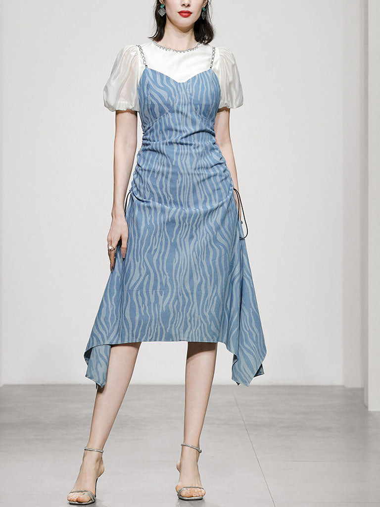 denim swing midi dress 2PS White 1950S Vintage Classic Top And Spaghetti Strap Denim Swing Dr –  Jolly Vintage