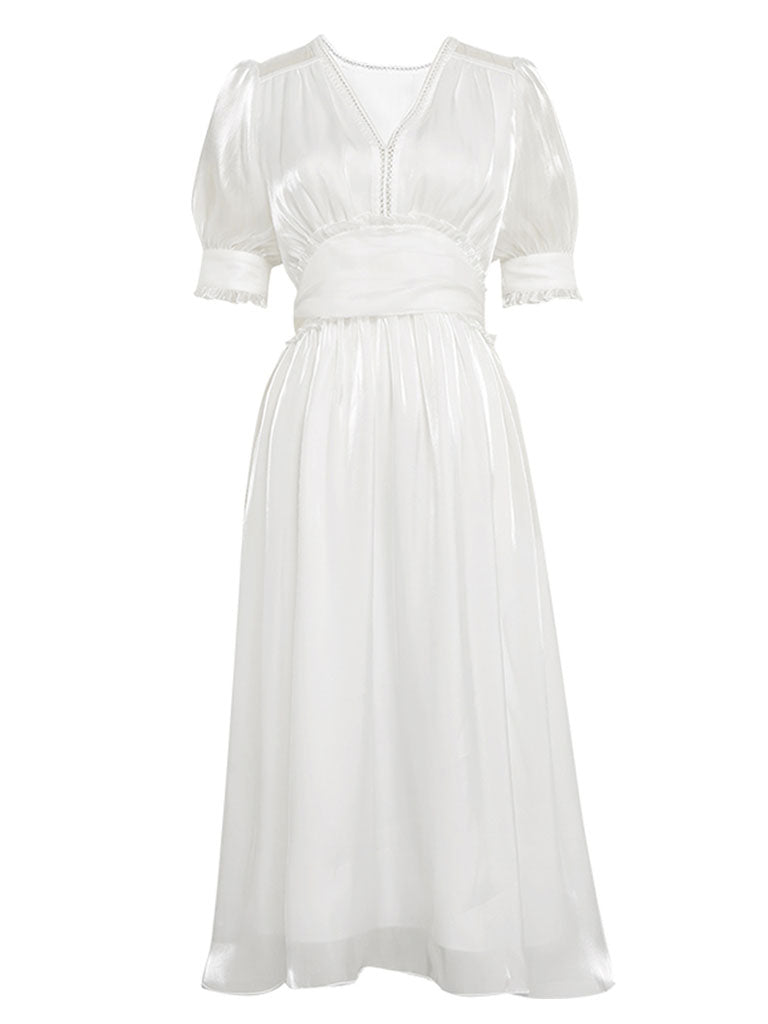open lace back dress LTP1278,White Organza Short Bubble Sleeves Mini Homecoming Dresses,Pri –  Laylatailor Shop main image 1