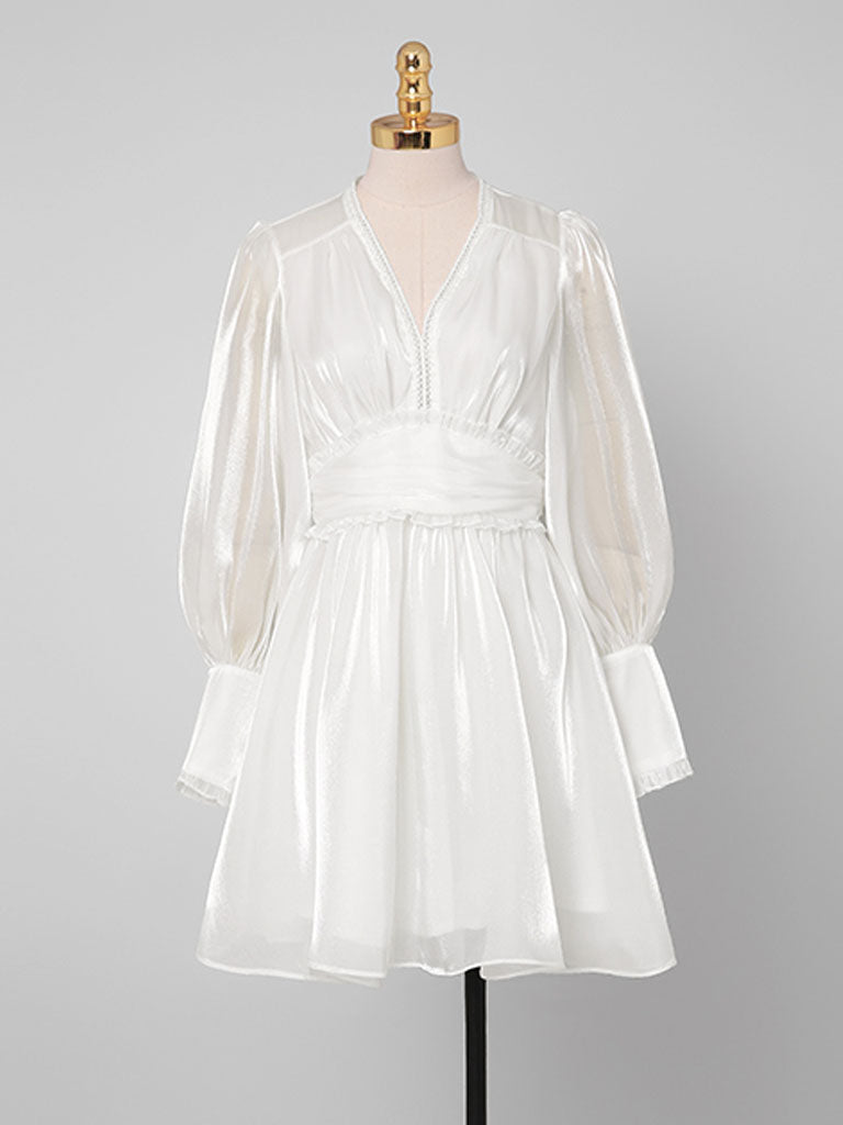 1960S White Puff Long Sleeve Organza Dress Jolly Vintage 1960S White Puff Long Sleeve Organza Dress Jolly Vintage