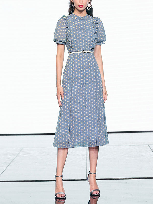 blue polka dot chiffon dress Blue and White Polka Dot chiffon Maxi Dress 2354 main image 0