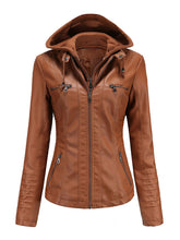 Load image into Gallery viewer, Winter‘s Coat Long Sleeve PU Leather With faux fur lined Warm Hooded Jacket For Women
