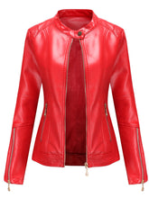 Load image into Gallery viewer, Light Green Long Sleeve PU Leather Motorcycle Jacket For Women