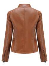Load image into Gallery viewer, Stand Collar Long Sleeve PU Leather Motorcycle Jacket