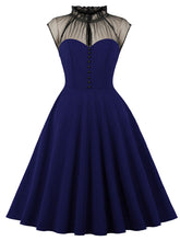 Load image into Gallery viewer, Purple Stand Ruffles Collar Semi-Sheer Sleeveless 1950S Vintage Dress