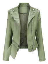 Load image into Gallery viewer, Rivet Long Sleeve PU Leather Motorcycle Jacket With Irregular Hem