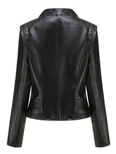 Load image into Gallery viewer, Navy Long Sleeve PU Leather Motorcycle Jacket