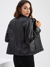 Load image into Gallery viewer, Pink Long Sleeve PU Leather Motorcycle Jacket For Women