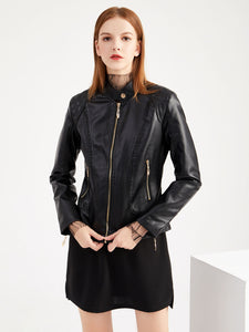 Soft Coat Long Sleeve PU Leather Motorcycle Jacket For Women