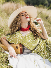 Load image into Gallery viewer, Green Daisy Puff Sleeve Smocking Chiffon 1950S Vintage Dress