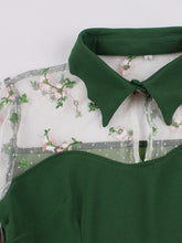Load image into Gallery viewer, Dark Green Turn Down Flower Embroidered Semi-Sheer 1950S Vintage Dress