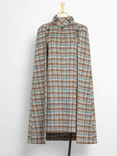 Load image into Gallery viewer, Sweet Brown Plaid Long Sleeve Dress Cape Women's Coat