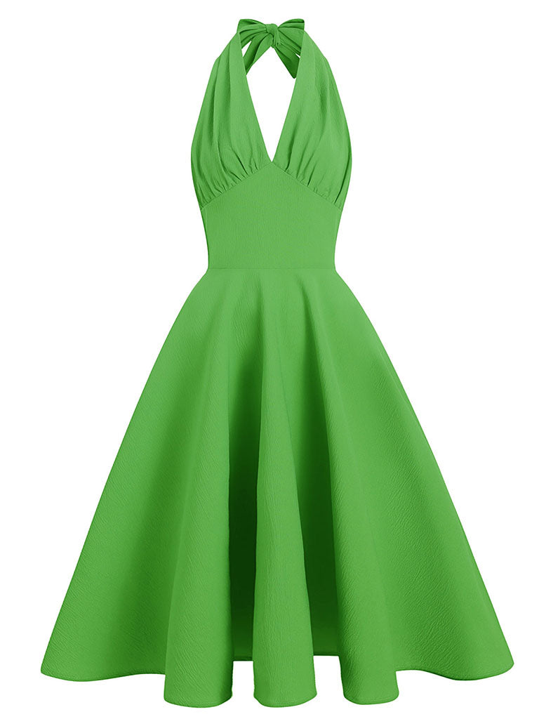 Women 50s Vintage Halter Cocktail Swing Dress Sexy V Neck 1950s Rockabilly Prom Tea Party Midi Dresses - Yellow M Women 50s Vintage Halter Cocktail Swing Dress Sexy V Neck 1950s Rockabilly Prom Tea Party Midi Dresses - Yellow M
