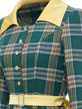 Load image into Gallery viewer, Green Plaid 3/4 Sleeve 1950S Vintage Dress With Belt