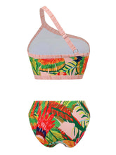 Load image into Gallery viewer, One Shoulder Floral Print Strap Two Pieces With Bathing Suit Wrap Skirt