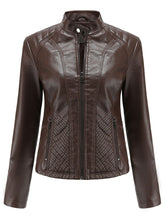 Load image into Gallery viewer, Stand Collar Long Sleeve PU Leather Motorcycle Jacket