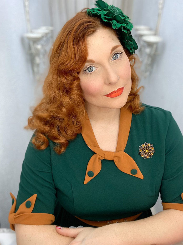 Dark Green Swing Vintage 1950s Dress, Blue/Yellow / XL Dark Green Swing Vintage 1950s Dress, Blue/Yellow / XL