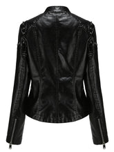 Load image into Gallery viewer, Rivet Long Sleeve PU Leather Motorcycle Jacket With Irregular Hem
