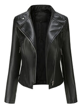 Load image into Gallery viewer, Navy Long Sleeve PU Leather Motorcycle Jacket