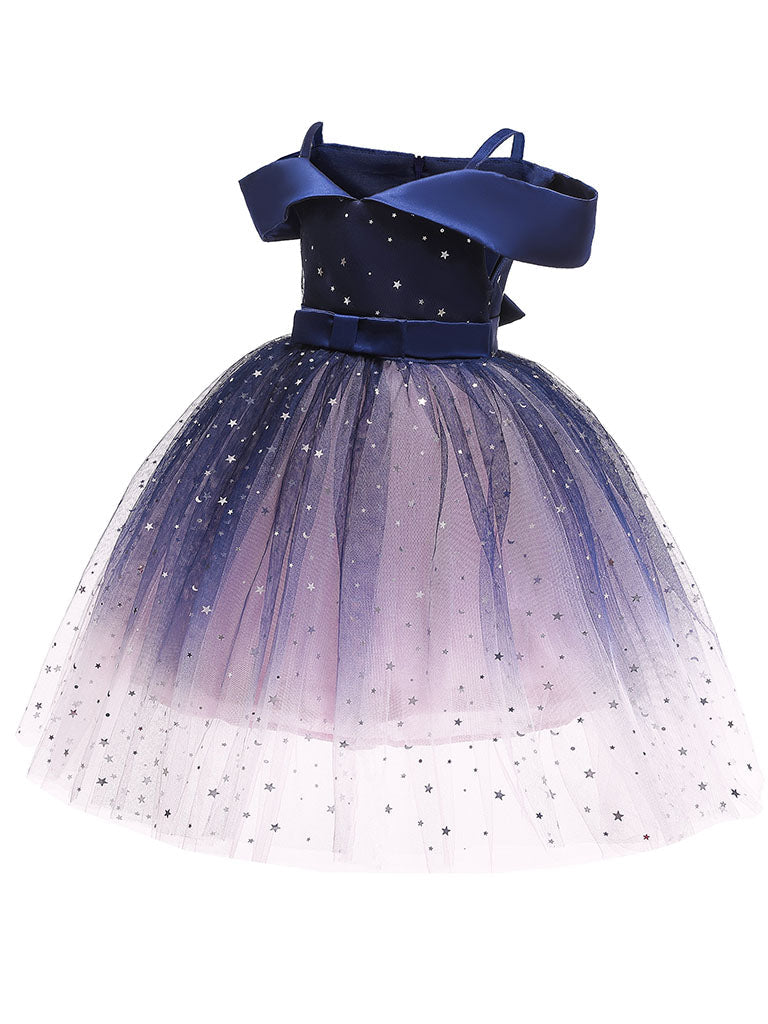 open lace back dress Kids Little Girls' Dress Princess Off Shoulder Birthday Christening Dress, Pink / 5-6 Years