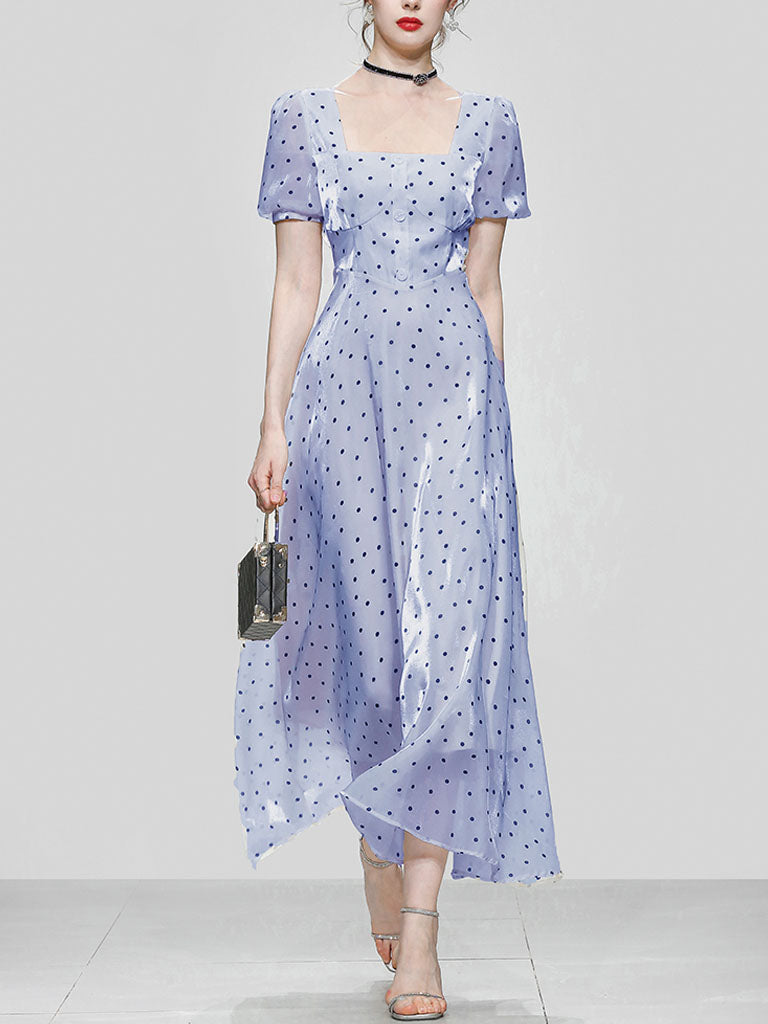 Blue Polka Dots Puff Sleeve Vintage Style 1950S Dress – Jolly Vintage