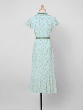 Load image into Gallery viewer, Light Green Butterfly Sleeve Ruffles Floral Vintage Mermaid Dress
