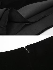 Black Square Collar Puff Long Sleeve  Vintage Velvet Dress