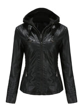 Load image into Gallery viewer, Winter‘s Coat Long Sleeve PU Leather With faux fur lined Warm Hooded Jacket For Women
