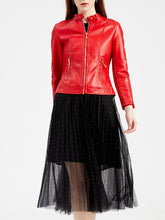 Load image into Gallery viewer, Light Green Long Sleeve PU Leather Motorcycle Jacket For Women