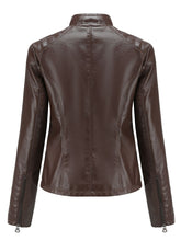 Load image into Gallery viewer, Stand Collar Long Sleeve PU Leather Motorcycle Jacket