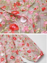 Load image into Gallery viewer, Women's Coat Flower Embroidered Lace Sheer Vintage Coat With Belt