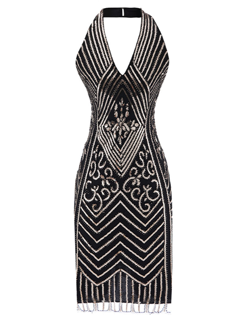 halter neck flapper dress 1920S Halter Fringed Sequin Gatsby Flapper Dress – Jolly Vintage