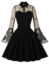 Load image into Gallery viewer, Dark Green Turn Down Flower Embroidered Semi-Sheer 1950S Vintage Dress