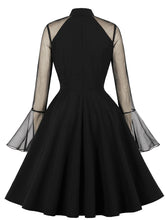 Load image into Gallery viewer, Wine Red Stand Collar Semi-Sheer Trumpet Sleeve 1950S Vintage Dress