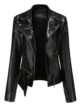 Load image into Gallery viewer, Rivet Long Sleeve PU Leather Motorcycle Jacket With Irregular Hem