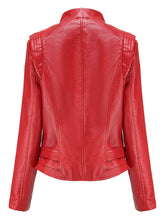 Load image into Gallery viewer, Navy Long Sleeve PU Leather Motorcycle Jacket