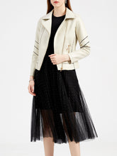 Load image into Gallery viewer, Turn Down Collar Long Sleeve PU Leather Motorcycle Jacket