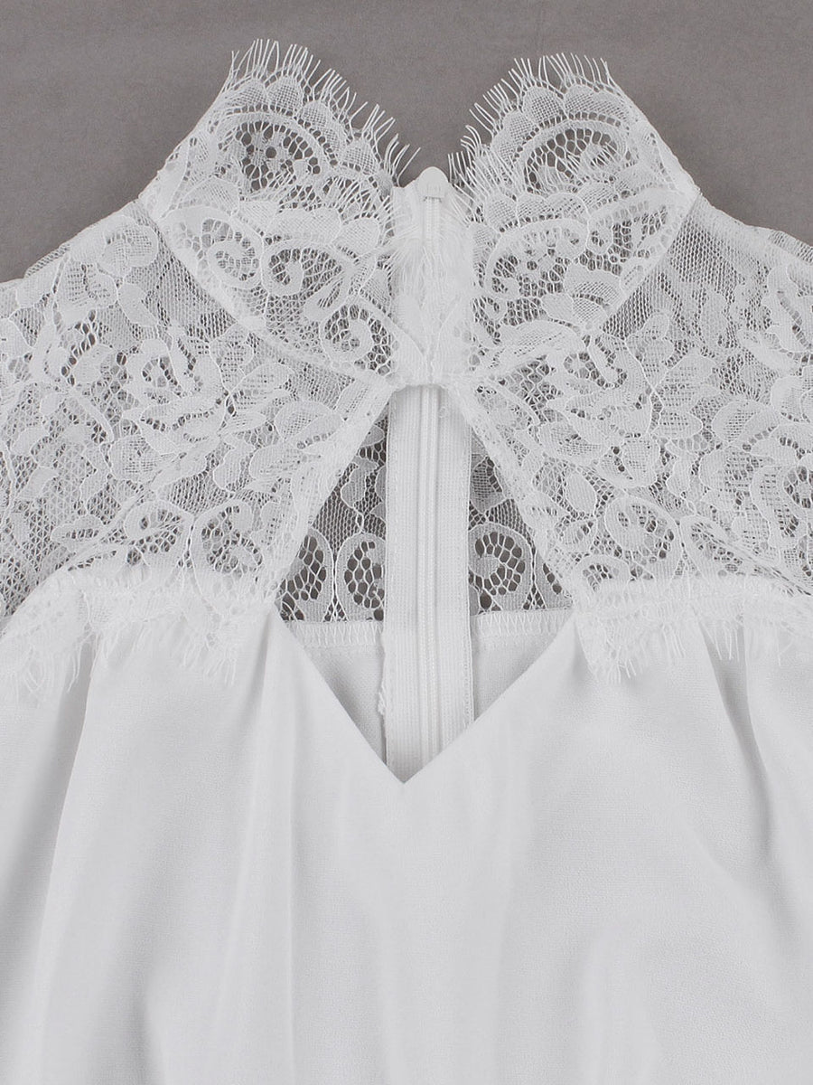 White Queen Collar Lace SemiSheer 1950S Vintage Dress With Pockets