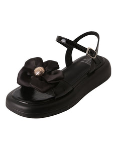 Women's Platform Sandals Round Toe Flower Leather Vintage Shoes