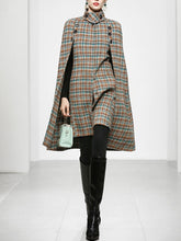Load image into Gallery viewer, Sweet Brown Plaid Long Sleeve Dress Cape Women's Coat