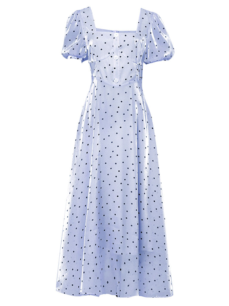 princess polly baby blue dress Polka dots = always a yes 🤍 The Spot-On Style Polka Dot Puff Sleeve  Pintuck Dress is a classic you'll wear on repeat. Perfect for: • brunch •  church • summer events main image 1