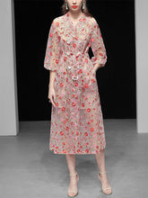 Load image into Gallery viewer, Women's Coat Flower Embroidered Lace Sheer Vintage Coat With Belt