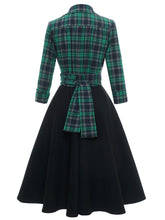 Load image into Gallery viewer, Green Plaid 3/4 Sleeve Fake Two Piece Style 1950S Vintage Dress