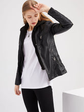 Load image into Gallery viewer, Winter‘s Coat Long Sleeve PU Leather With faux fur lined Warm Hooded Jacket For Women