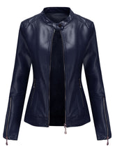 Load image into Gallery viewer, Light Green Long Sleeve PU Leather Motorcycle Jacket For Women