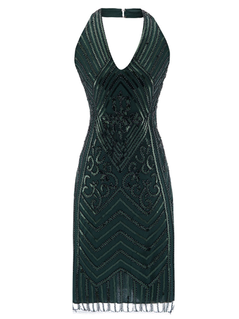 1920S Halter Fringed Sequin Gatsby Flapper Dress Jolly Vintage 1920S Halter Fringed Sequin Gatsby Flapper Dress Jolly Vintage